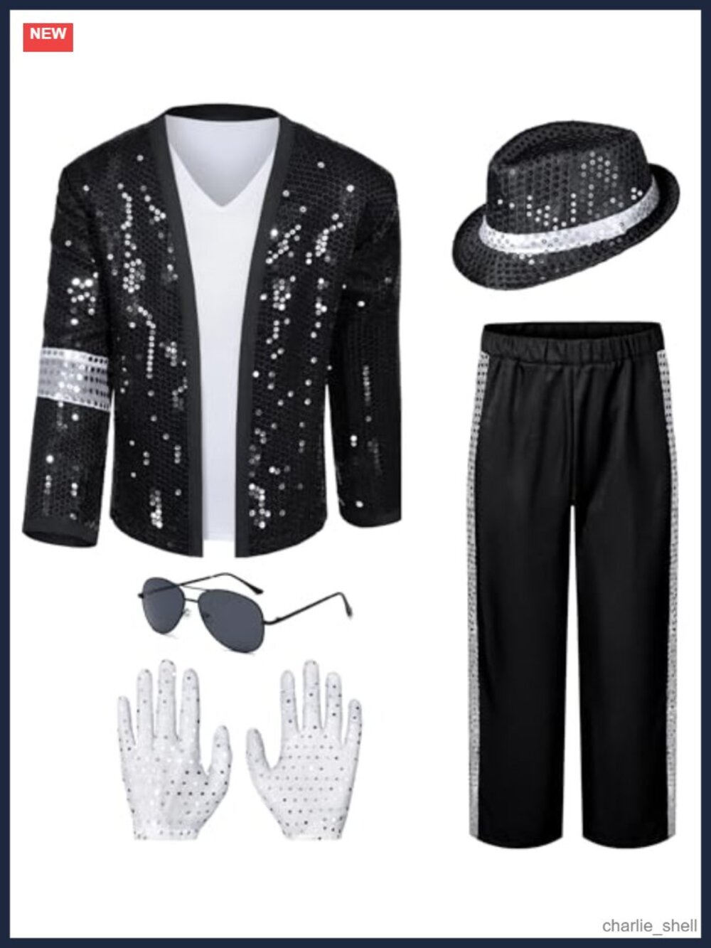 Sequin Black Jacket Costume Set for Men 80s 90s Dance Star Cosplay Halloween